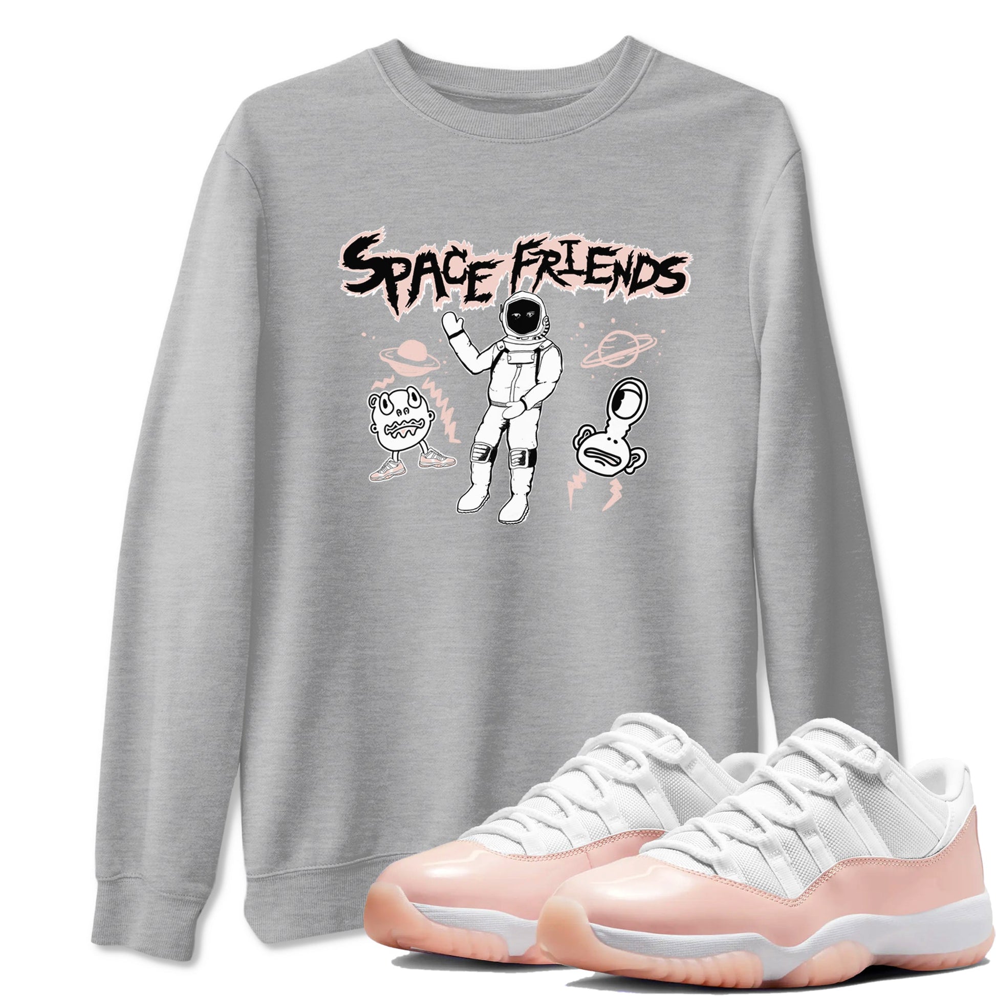 11s Legend Pink shirt to match jordans Space Friends sneaker tees Air Jordan 11 Legend Pink SNRT Sneaker Release Tees unisex cotton Heather Grey 1 crew neck shirt