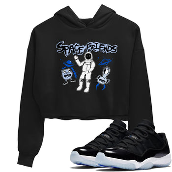 11s Black and Varsity Royal Jam shirt to match jordans Space Friends sneaker tees Air Jordan 11 Retro Space Jam Streetwear Brand Streetwear Brand SNRT Sneaker Release Tees Black 1 crop length shirt