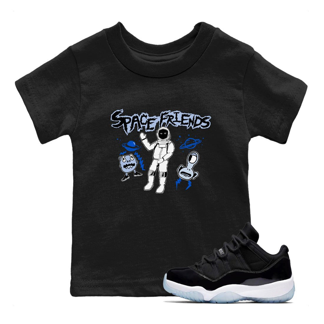 11s Black and Varsity Royal Jam shirt to match jordans Space Friends sneaker tees Air Jordan 11 Retro Space Jam Streetwear Brand SNRT Sneaker Release Tees baby toddler Black 1 cotton Shirt