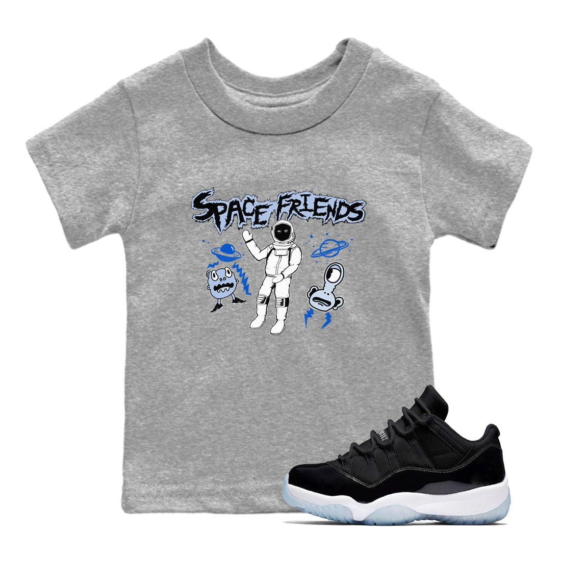 11s Black and Varsity Royal Jam shirt to match jordans Space Friends sneaker tees Air Jordan 11 Retro Space Jam Streetwear Brand SNRT Sneaker Release Tees baby toddler Heather Grey 1 cotton Shirt