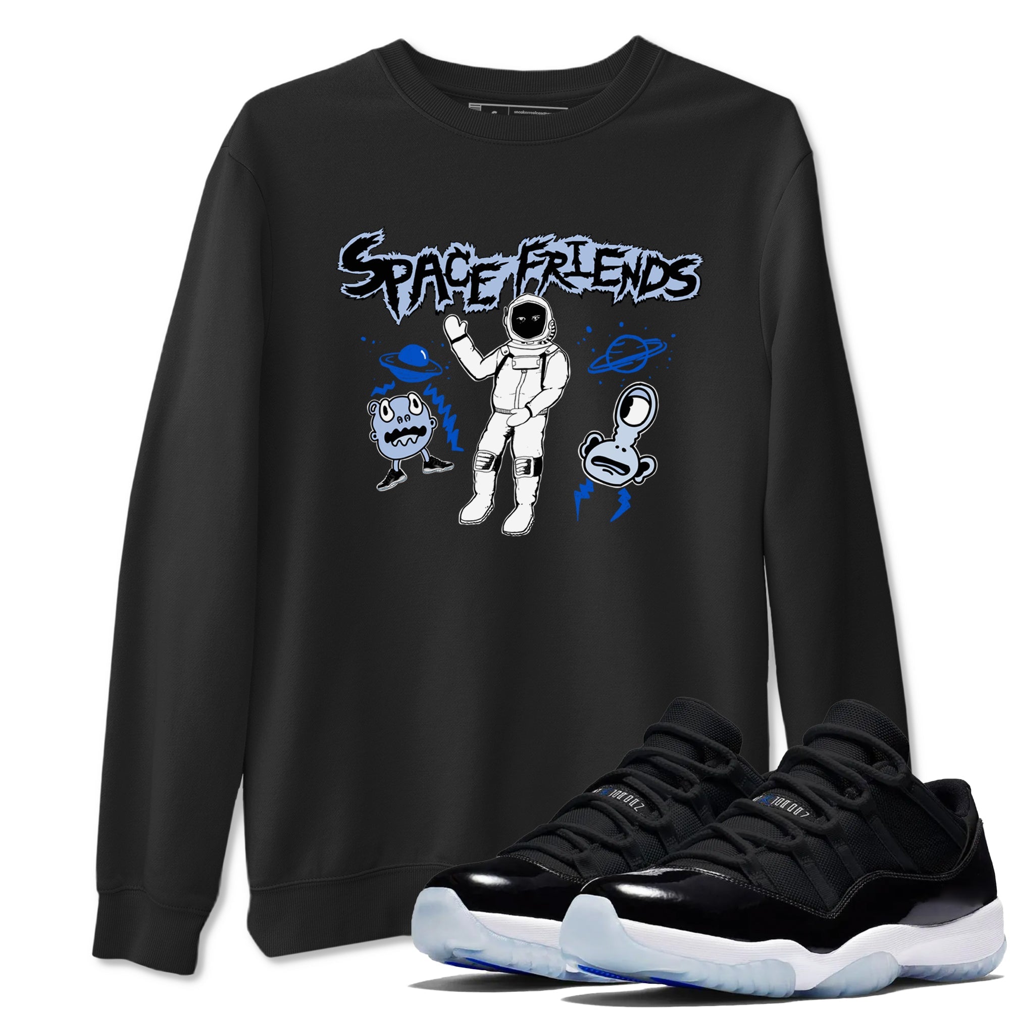 11s Black and Varsity Royal Jam shirt to match jordans Space Friends sneaker tees Air Jordan 11 Retro Space Jam Streetwear Brand SNRT Sneaker Release Tees unisex cotton Black 1 crew neck shirt
