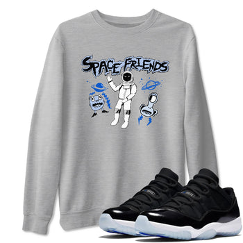 11s Black and Varsity Royal Jam shirt to match jordans Space Friends sneaker tees Air Jordan 11 Retro Space Jam Streetwear Brand SNRT Sneaker Release Tees unisex cotton Heather Grey 1 crew neck shirt