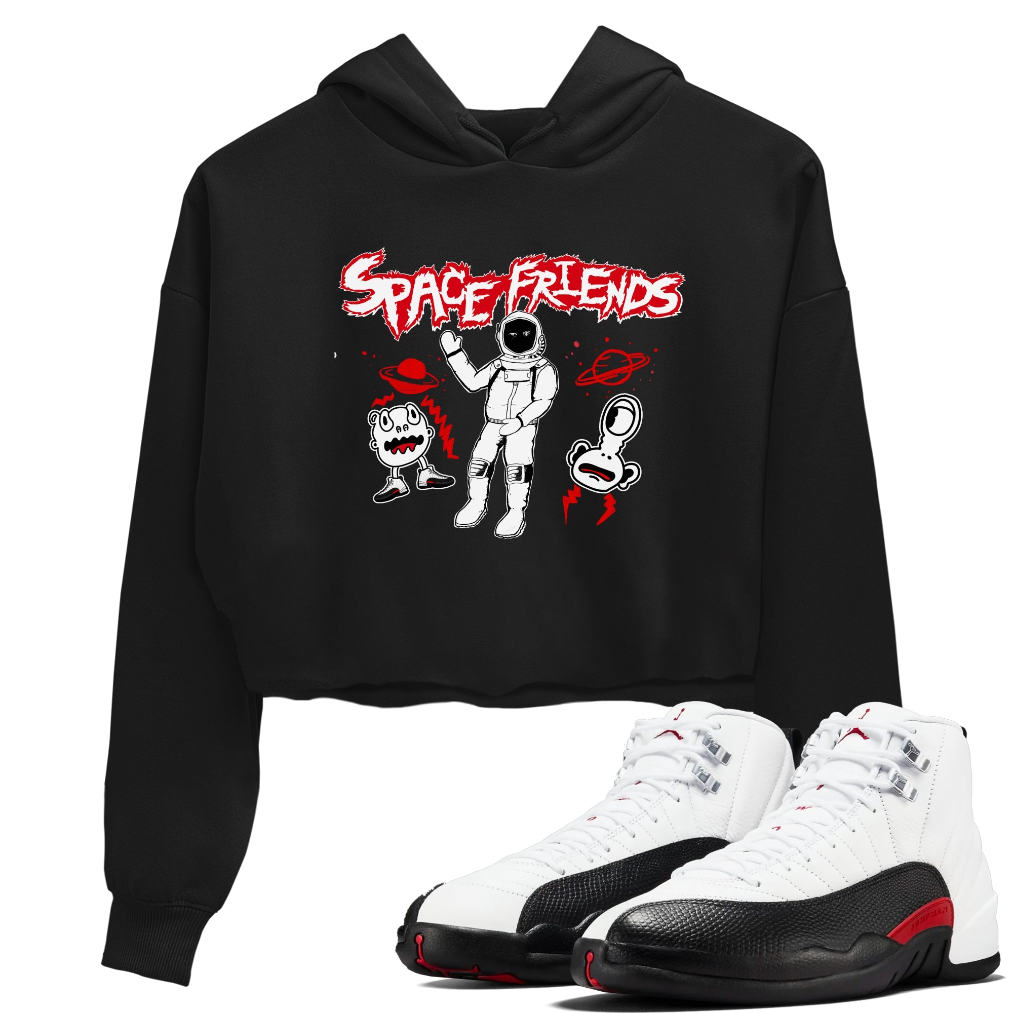 AJ12 Taxi Flip shirt to match jordans Space Friends sneaker tees Air Jordan 12 Taxi Flip SNRT Sneaker Release Tees Black 1 crop length shirt