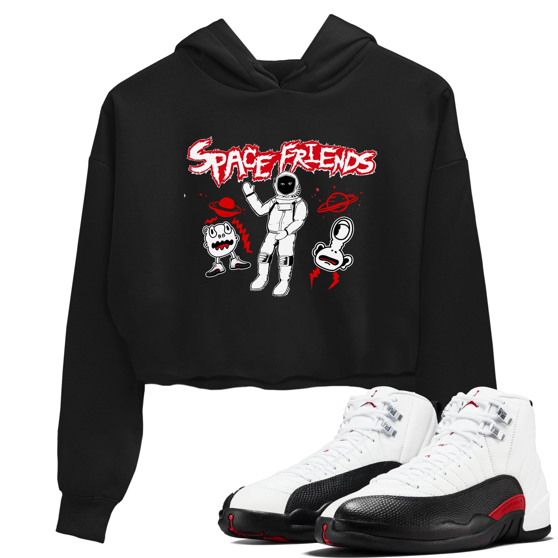 AJ12 Taxi Flip shirt to match jordans Space Friends sneaker tees Air Jordan 12 Taxi Flip SNRT Sneaker Release Tees Black 1 crop length shirt