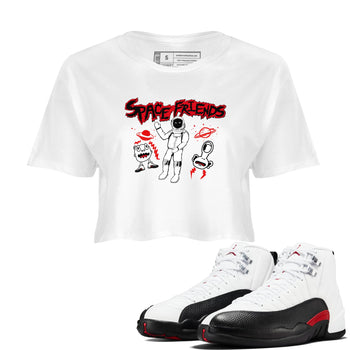 AJ12 Taxi Flip shirt to match jordans Space Friends sneaker tees Air Jordan 12 Taxi Flip SNRT Sneaker Release Tees White 1 crop length shirt