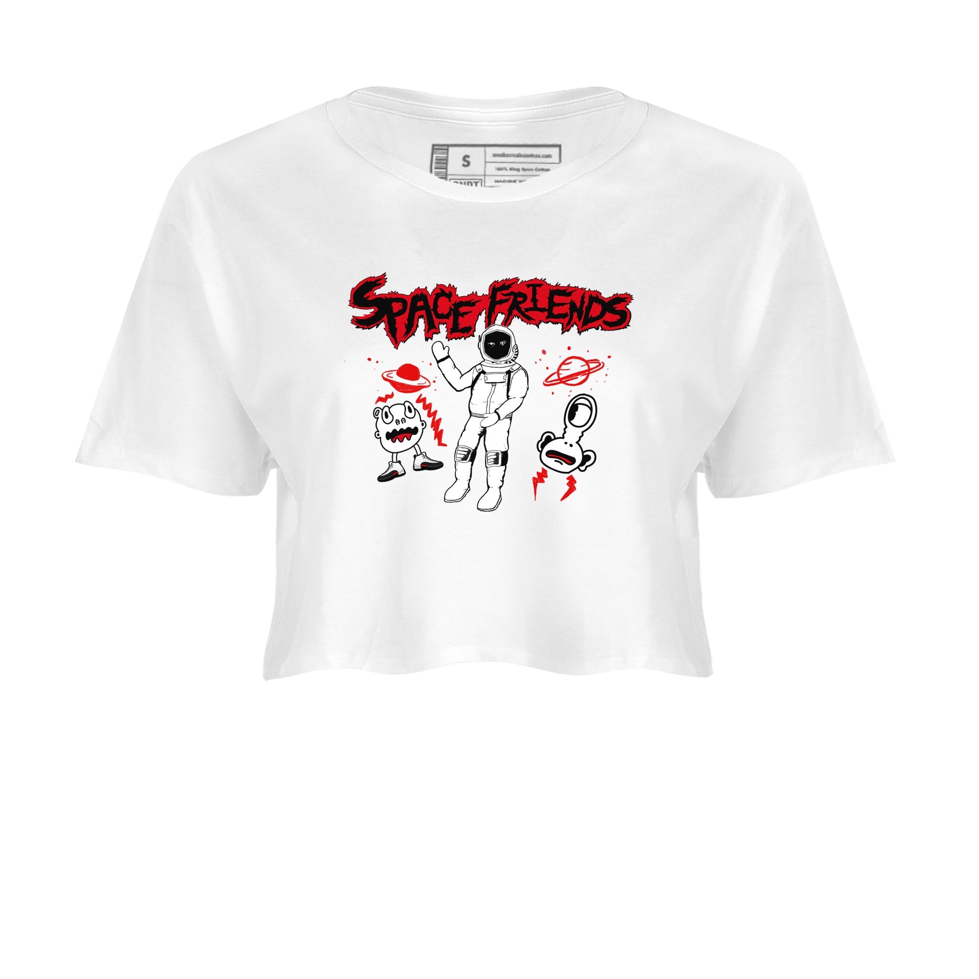 AJ12 Taxi Flip shirt to match jordans Space Friends sneaker tees Air Jordan 12 Taxi Flip SNRT Sneaker Release Tees White 2 crop length shirt