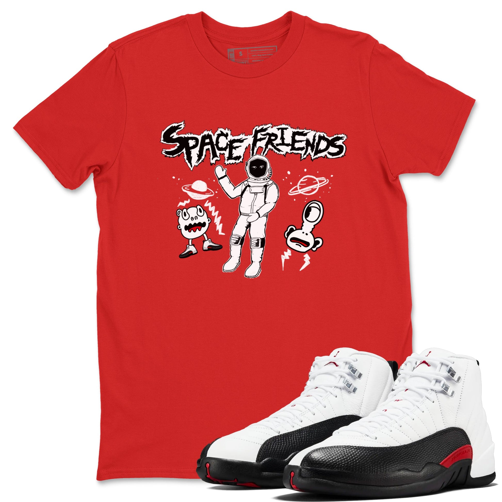 AJ12 Taxi Flip shirt to match jordans Space Friends sneaker tees Air Jordan 12 Taxi Flip SNRT Sneaker Release Tees unisex cotton Red 1 crew neck shirt