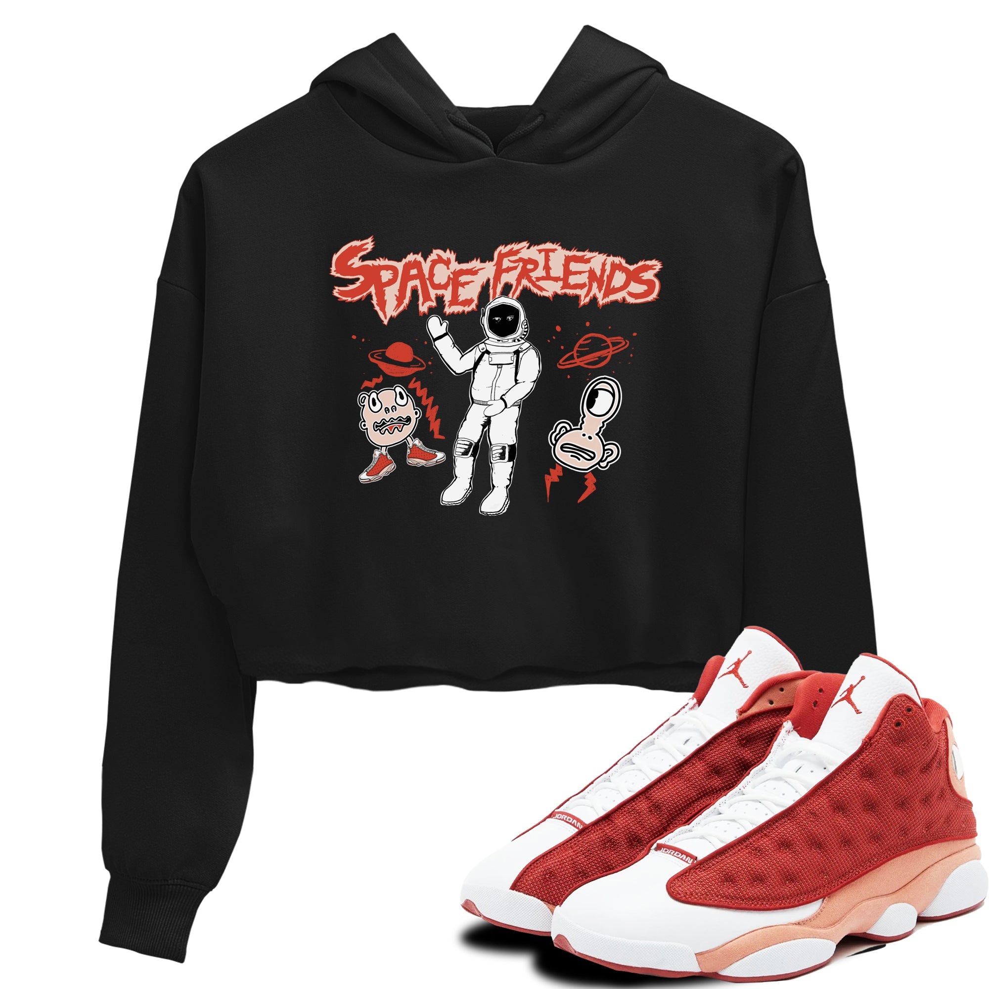 AJ13 Dune Red shirts to match jordans Space Friends sneaker match tees Air Jordan 13 Dune Red SNRT Sneaker Tees streetwear brand Black 1 crop tee