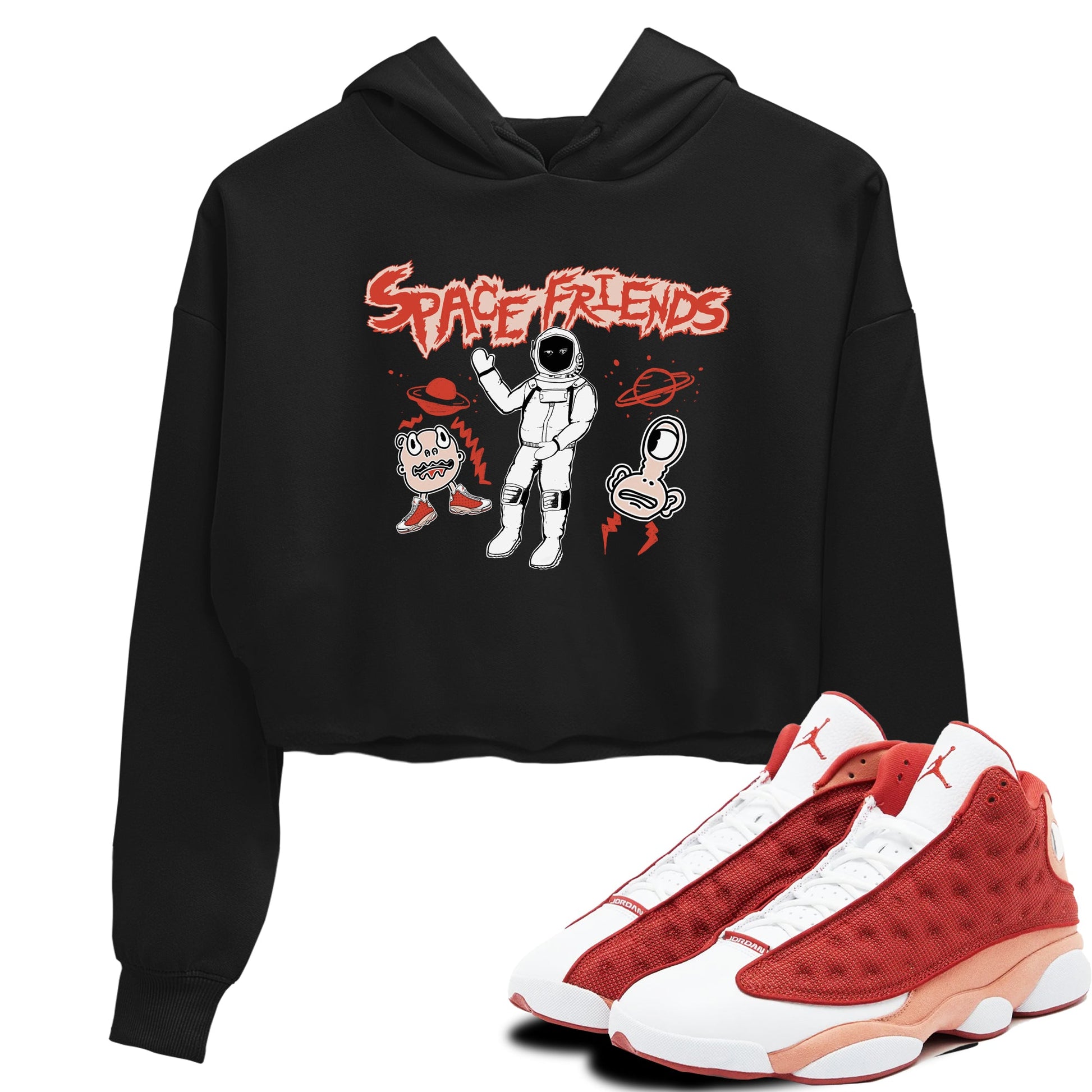 AJ13 Dune Red shirts to match jordans Space Friends sneaker match tees Air Jordan 13 Dune Red SNRT Sneaker Tees streetwear brand Black 1 crop tee