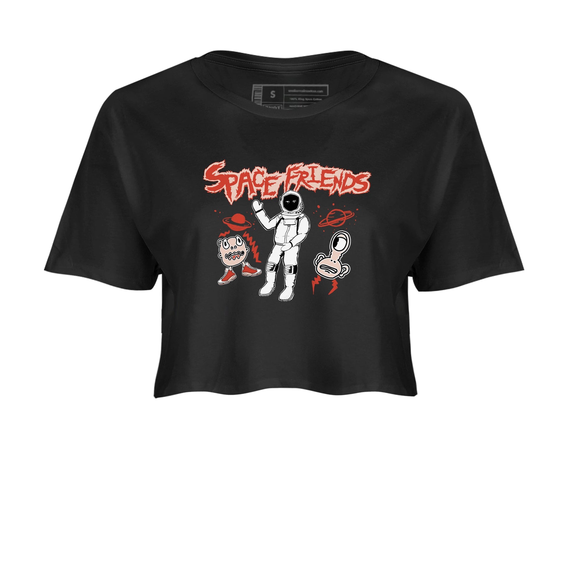 AJ13 Dune Red shirts to match jordans Space Friends sneaker match tees Air Jordan 13 Dune Red SNRT Sneaker Tees streetwear brand Black 2 crop tee