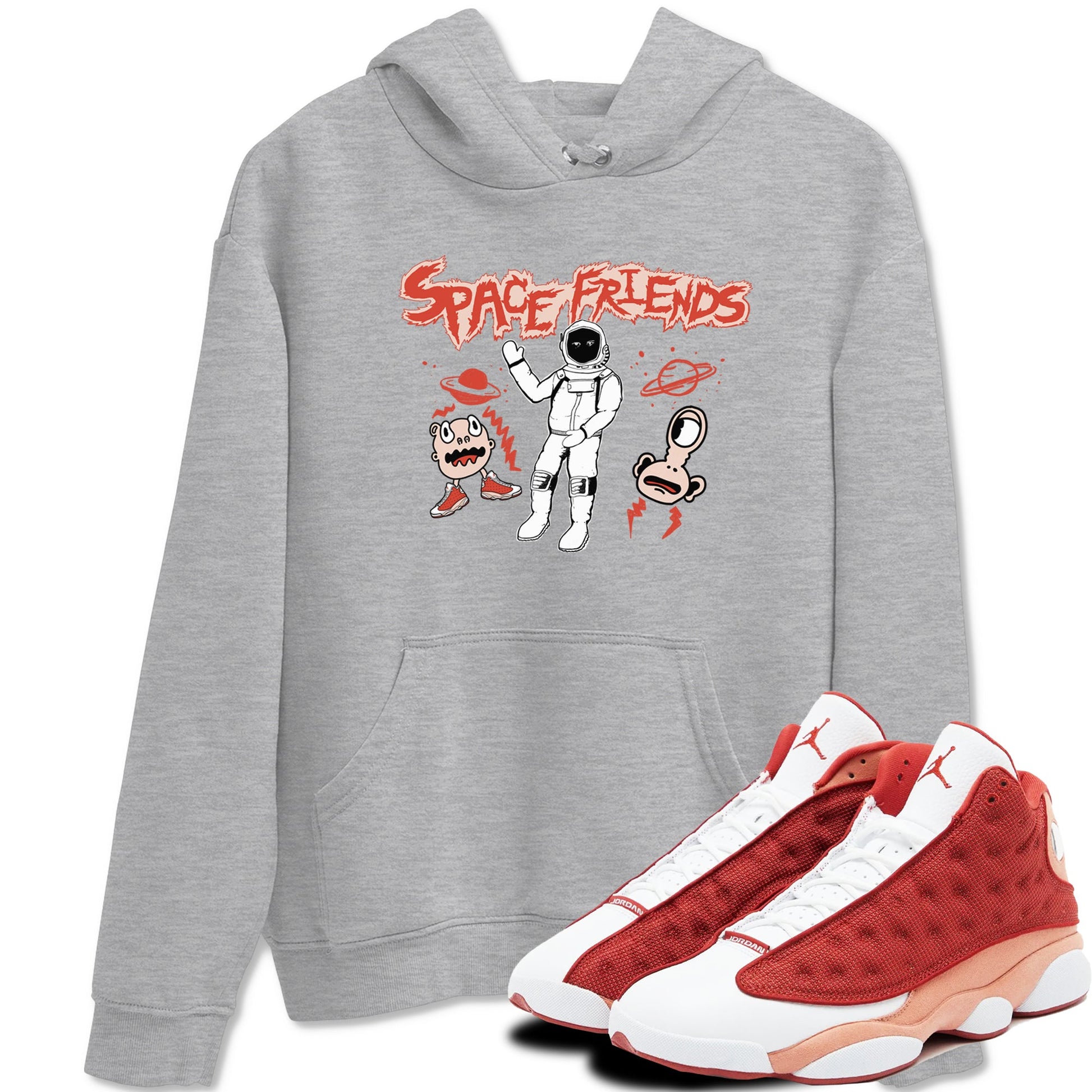 AJ13 Dune Red shirts to match jordans Space Friends sneaker match tees Air Jordan 13 Dune Red SNRT Sneaker Tees streetwear brand Heather Grey 1 unisex cotton tee