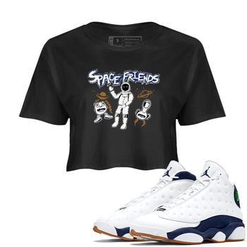 13s Midnight Navy shirts to match jordans Space Friends sneaker match tees Air Jordan 13 Midnight Navy SNRT Sneaker Release Tees unisex cotton Black 1 Crop Shirts