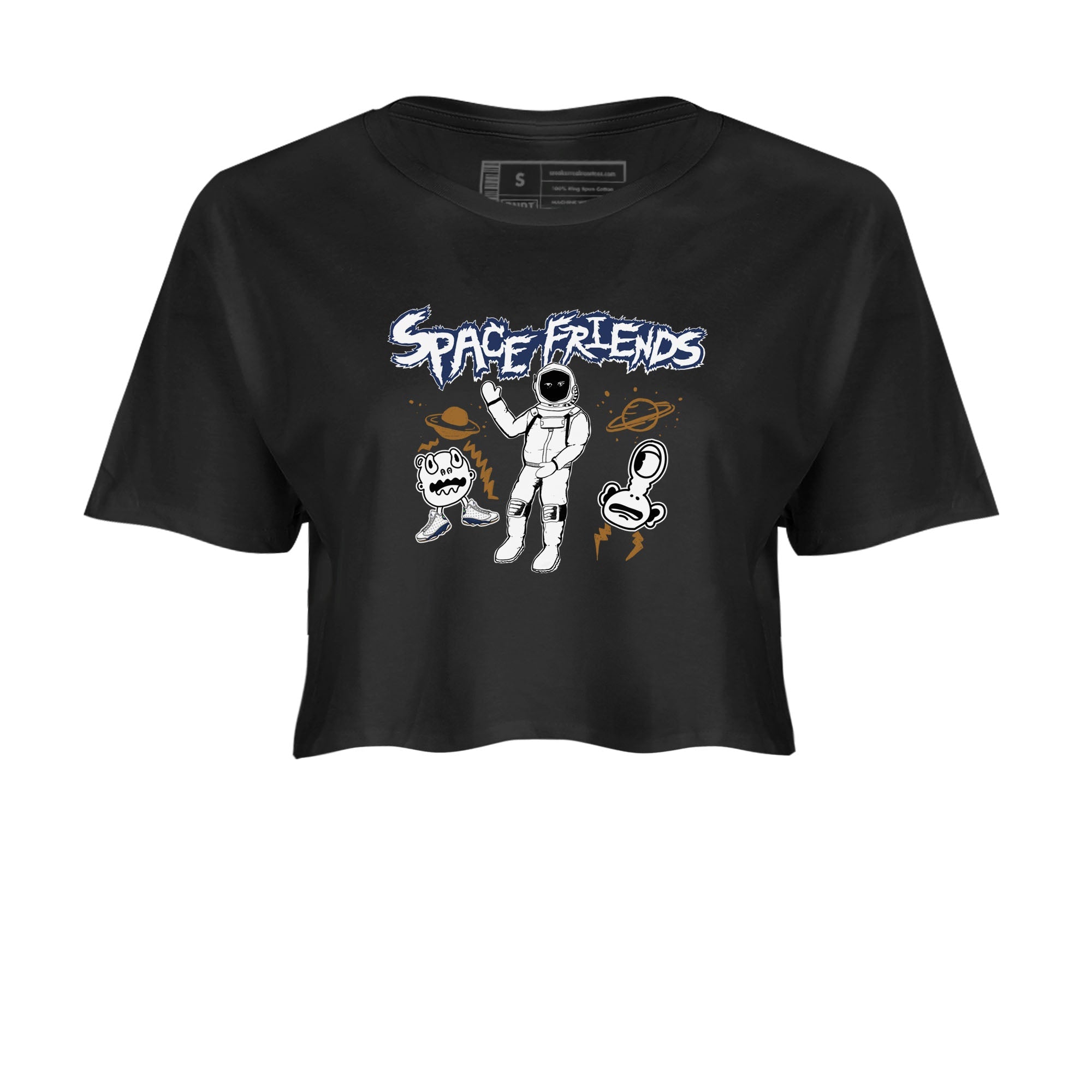 13s Midnight Navy shirts to match jordans Space Friends sneaker match tees Air Jordan 13 Midnight Navy SNRT Sneaker Release Tees unisex cotton Black 2 Crop Shirts