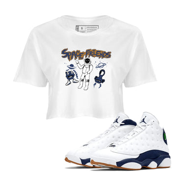 13s Midnight Navy shirts to match jordans Space Friends sneaker match tees Air Jordan 13 Midnight Navy SNRT Sneaker Release Tees unisex cotton White 1 Crop Shirts