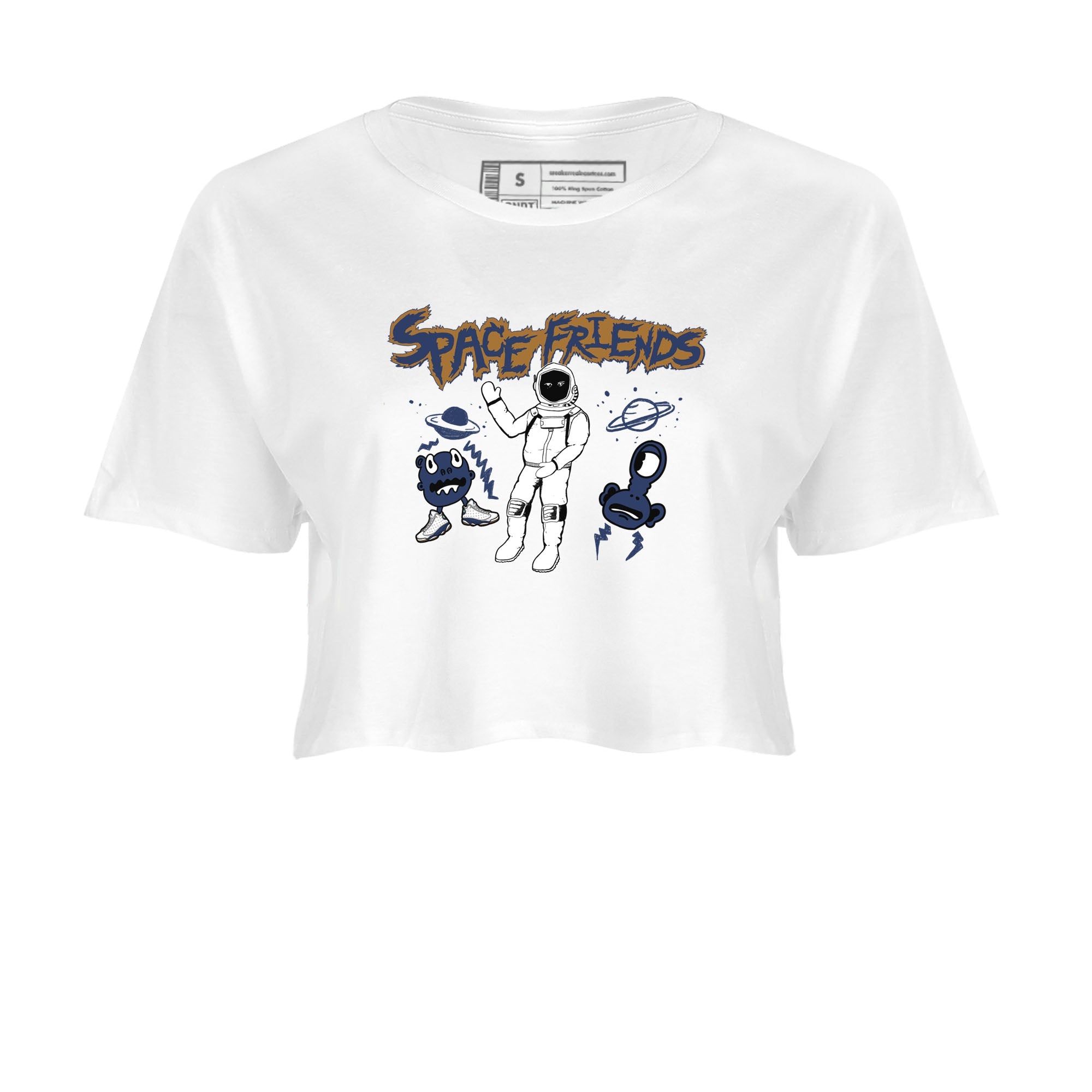 13s Midnight Navy shirts to match jordans Space Friends sneaker match tees Air Jordan 13 Midnight Navy SNRT Sneaker Release Tees unisex cotton White 2 Crop Shirts