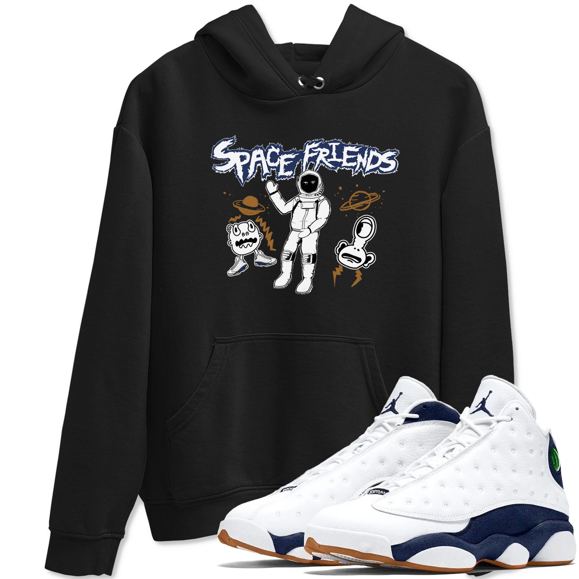 13s Midnight Navy shirts to match jordans Space Friends sneaker match tees Air Jordan 13 Midnight Navy SNRT Sneaker Release Tees unisex cotton Black 1 crew neck shirts