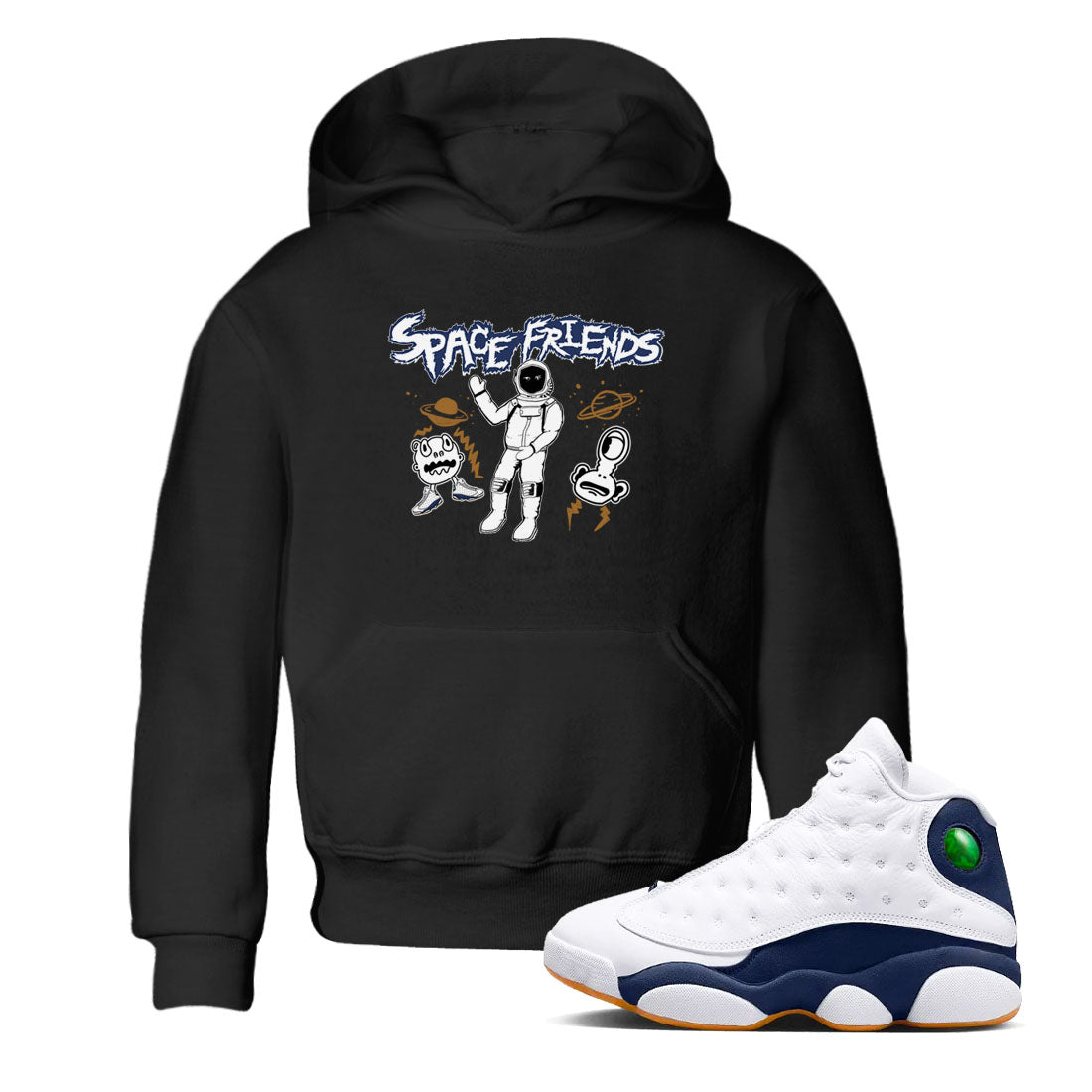 13s Midnight Navy shirts to match jordans Space Friends sneaker match tees Air Jordan 13 Midnight Navy SNRT Sneaker Release Tees Youth Baby Black 1 crew neck shirts