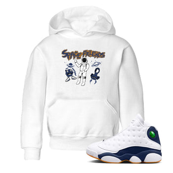 13s Midnight Navy shirts to match jordans Space Friends sneaker match tees Air Jordan 13 Midnight Navy SNRT Sneaker Release Tees Youth Baby White 1 crew neck shirts
