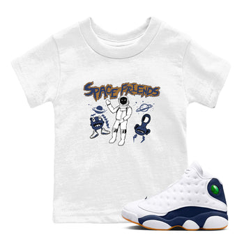 13s Midnight Navy shirts to match jordans Space Friends sneaker match tees Air Jordan 13 Midnight Navy SNRT Sneaker Release Tees Youth Baby White 1 crew neck shirts