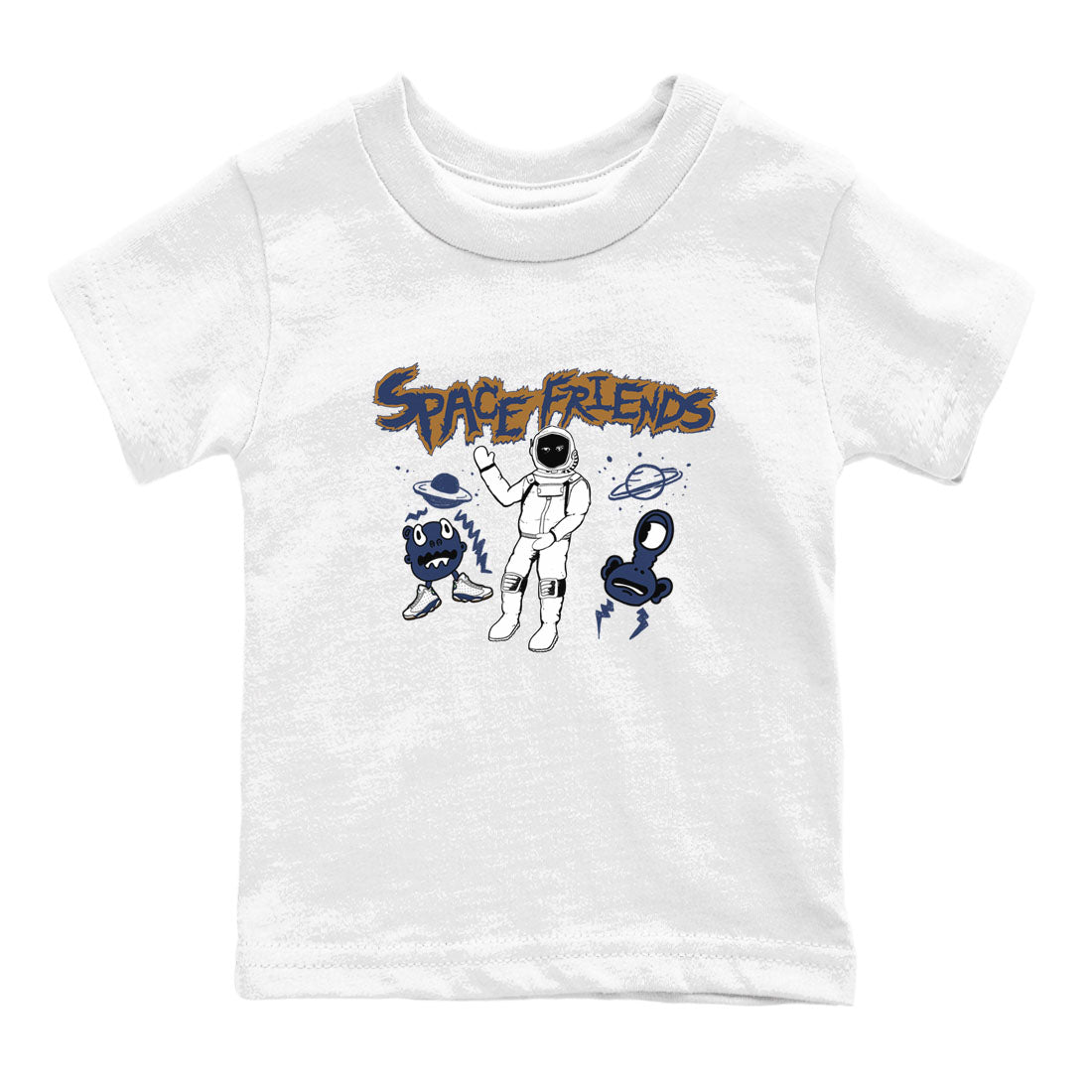 13s Midnight Navy shirts to match jordans Space Friends sneaker match tees Air Jordan 13 Midnight Navy SNRT Sneaker Release Tees Youth Baby White 2 crew neck shirts