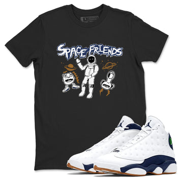 13s Midnight Navy shirts to match jordans Space Friends sneaker match tees Air Jordan 13 Midnight Navy SNRT Sneaker Release Tees unisex cotton Black 1 crew neck shirts
