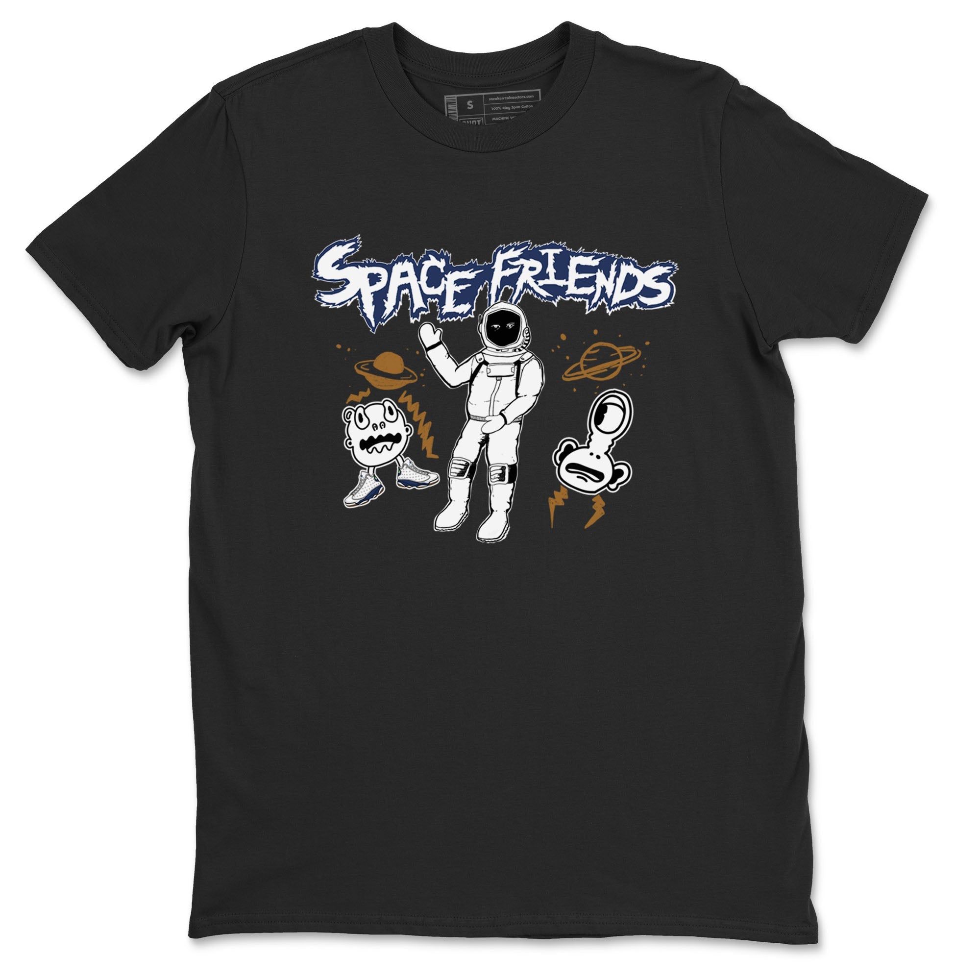 13s Midnight Navy shirts to match jordans Space Friends sneaker match tees Air Jordan 13 Midnight Navy SNRT Sneaker Release Tees unisex cotton Black 2 crew neck shirts