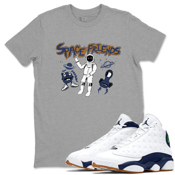 13s Midnight Navy shirts to match jordans Space Friends sneaker match tees Air Jordan 13 Midnight Navy SNRT Sneaker Release Tees unisex cotton Heather Grey 1 crew neck shirts