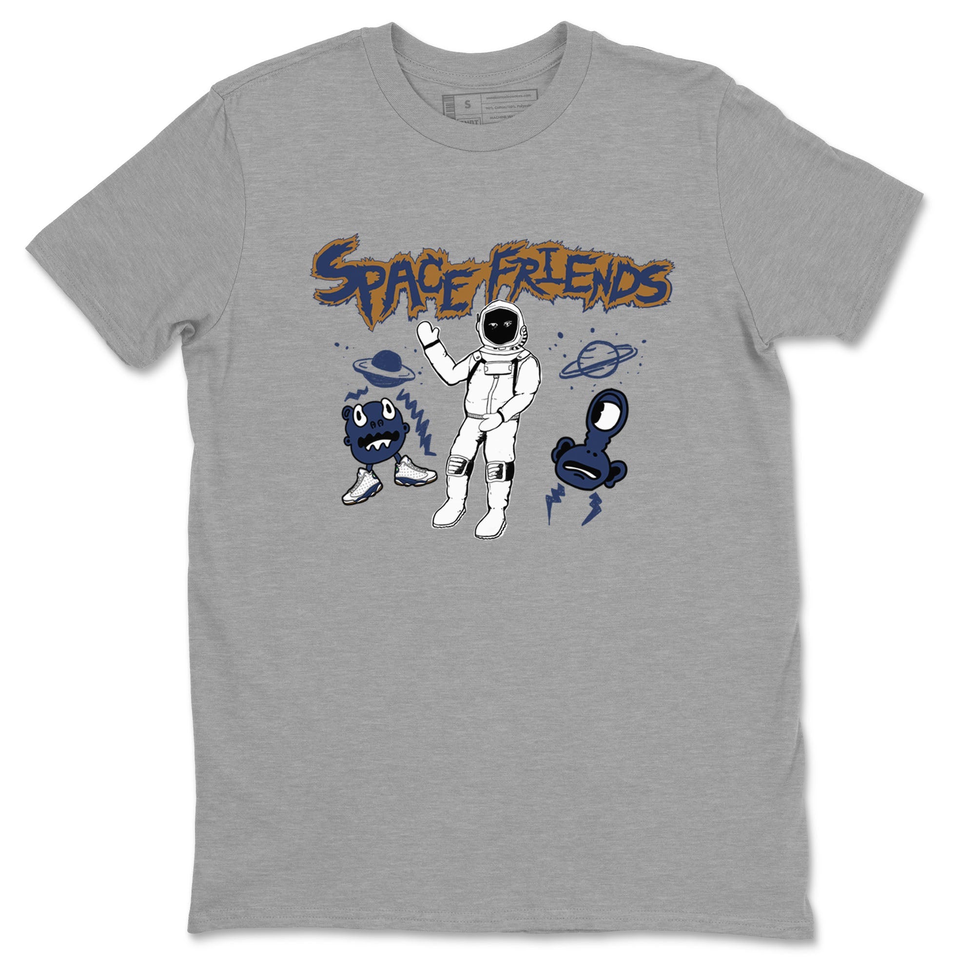 13s Midnight Navy shirts to match jordans Space Friends sneaker match tees Air Jordan 13 Midnight Navy SNRT Sneaker Release Tees unisex cotton Heather Grey 2 crew neck shirts