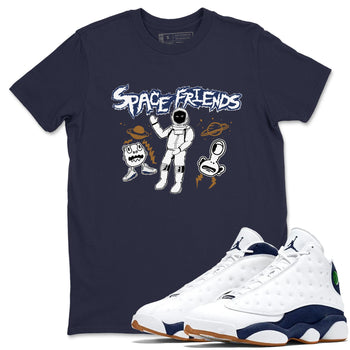 13s Midnight Navy shirts to match jordans Space Friends sneaker match tees Air Jordan 13 Midnight Navy SNRT Sneaker Release Tees unisex cotton Navy 1 crew neck shirts