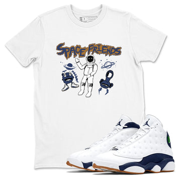 13s Midnight Navy shirts to match jordans Space Friends sneaker match tees Air Jordan 13 Midnight Navy SNRT Sneaker Release Tees unisex cotton White 1 crew neck shirts