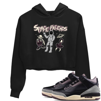 3s A Ma Maniere x Black shirts to match jordans Space Friends sneaker match tees A Ma Maniere x Air Jordan 3 “Black” SNRT Sneaker Tees streetwear brand Black 1 crop tee
