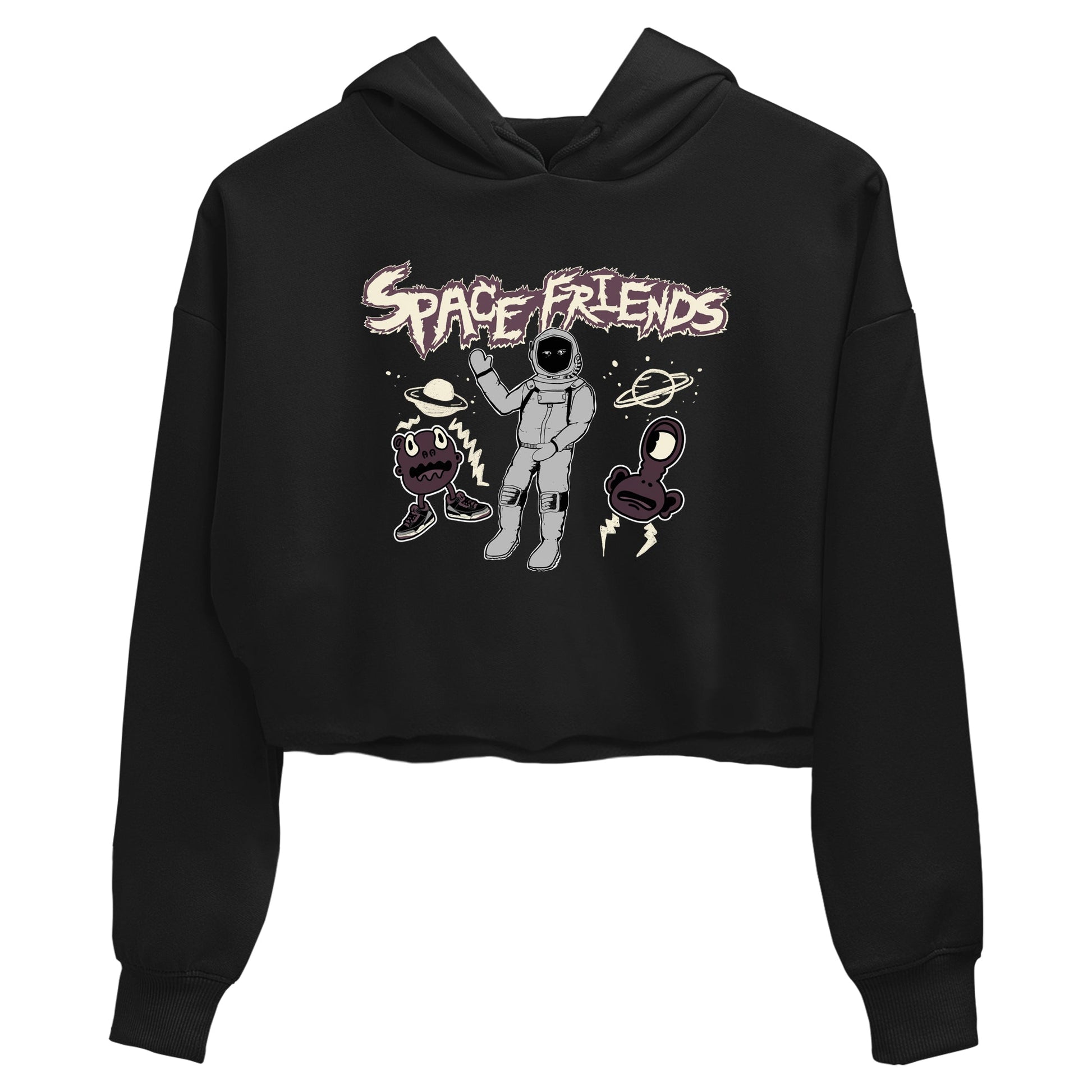 3s A Ma Maniere x Black shirts to match jordans Space Friends sneaker match tees A Ma Maniere x Air Jordan 3 “Black” SNRT Sneaker Tees streetwear brand Black 2 crop tee