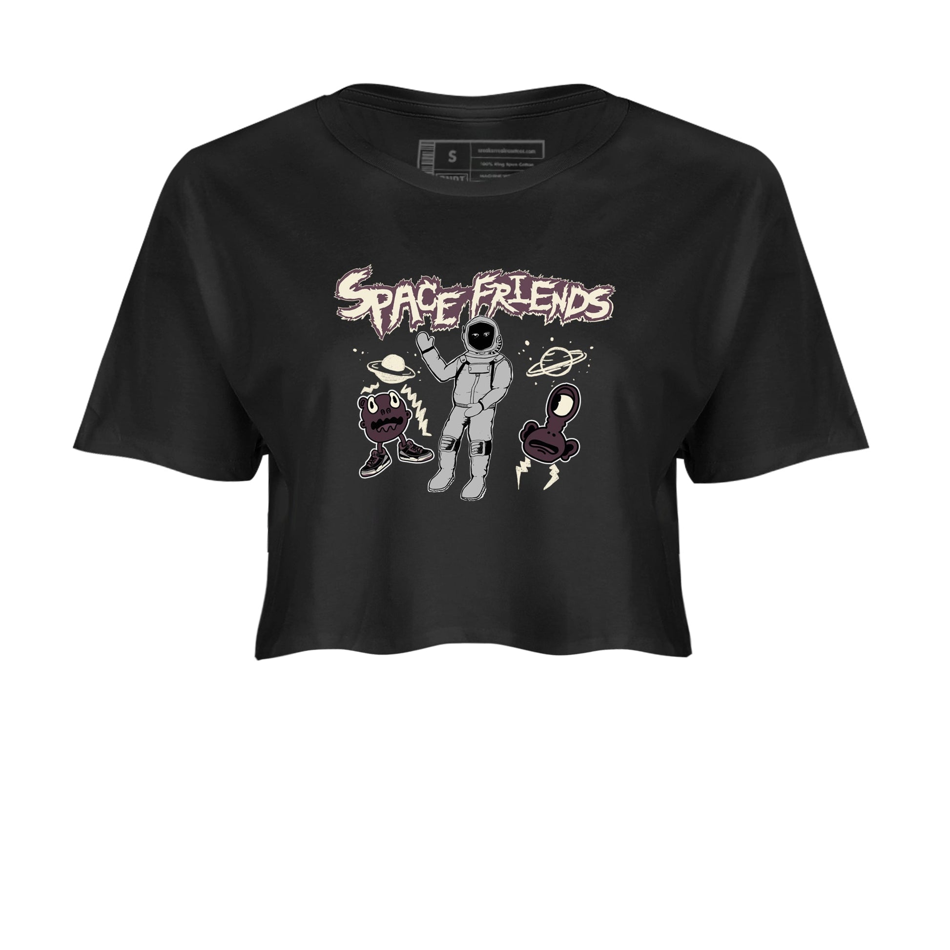 3s A Ma Maniere x Black shirts to match jordans Space Friends sneaker match tees A Ma Maniere x Air Jordan 3 “Black” SNRT Sneaker Tees streetwear brand Black 2 crop tee