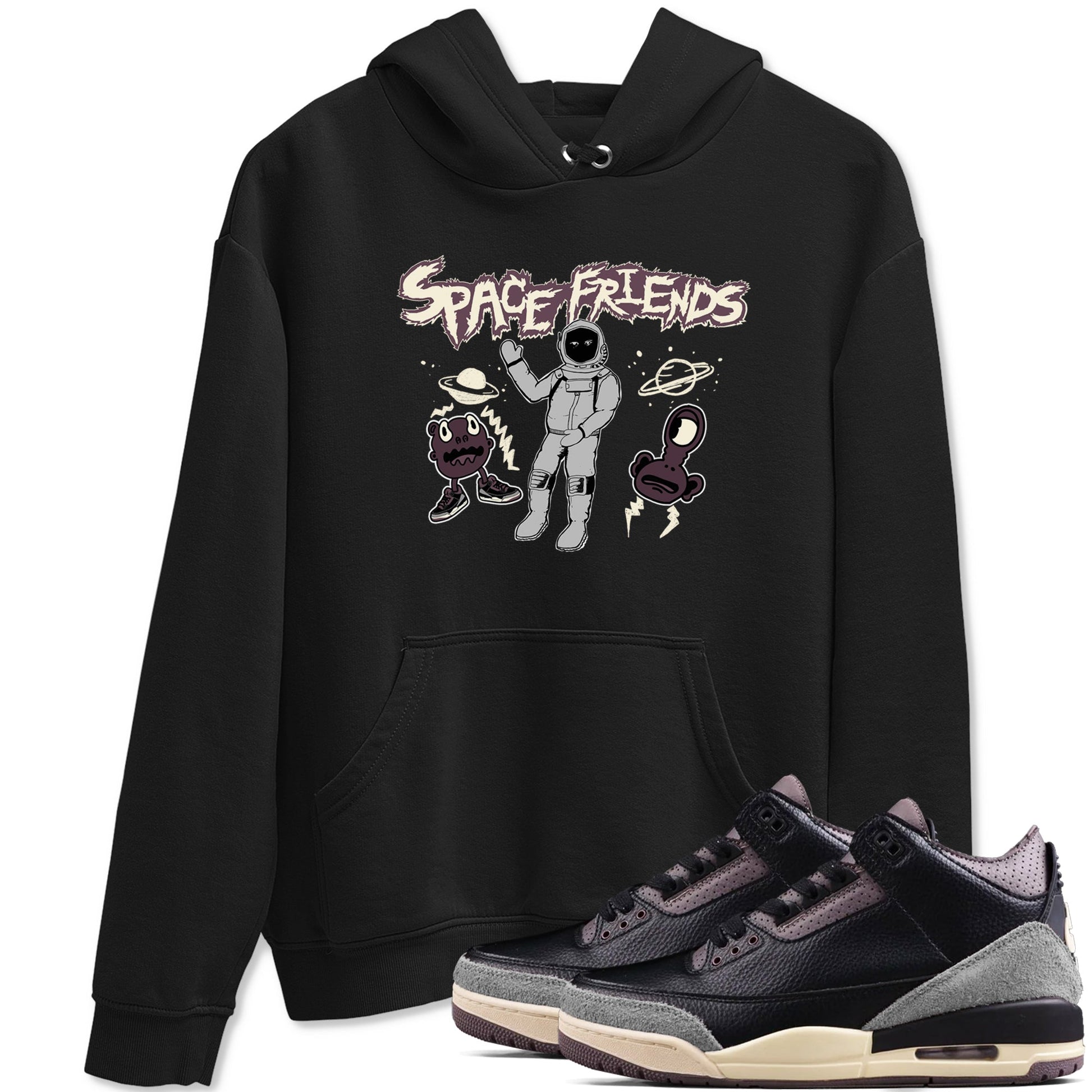 3s A Ma Maniere x Black shirts to match jordans Space Friends sneaker match tees A Ma Maniere x Air Jordan 3 “Black” SNRT Sneaker Tees streetwear brand Black 1 unisex cotton tee