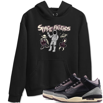 3s A Ma Maniere x Black shirts to match jordans Space Friends sneaker match tees A Ma Maniere x Air Jordan 3 “Black” SNRT Sneaker Tees streetwear brand Black 1 unisex cotton tee