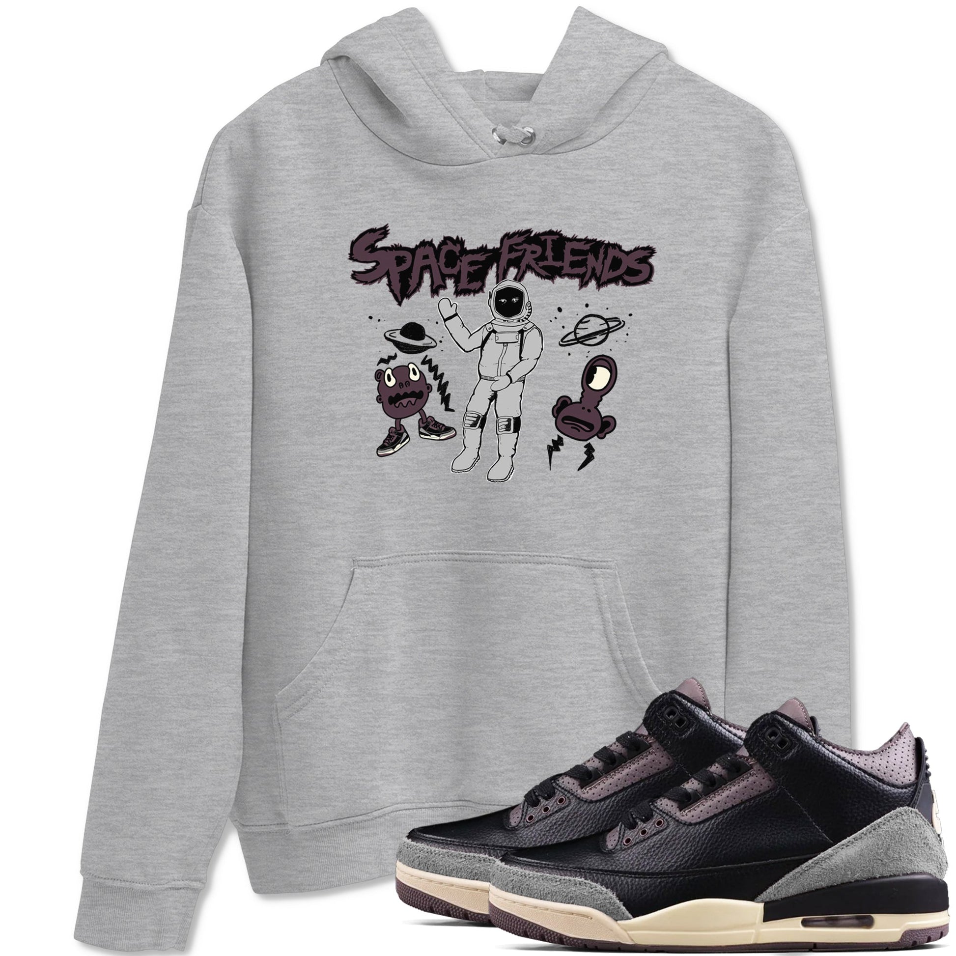 3s A Ma Maniere x Black shirts to match jordans Space Friends sneaker match tees A Ma Maniere x Air Jordan 3 “Black” SNRT Sneaker Tees streetwear brand Heather Grey 1 unisex cotton tee
