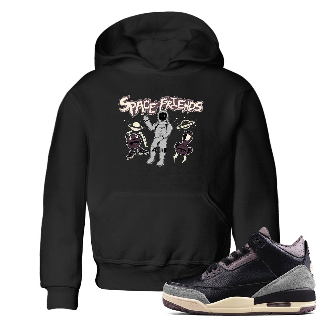 3s A Ma Maniere x Black shirts to match jordans Space Friends sneaker match tees A Ma Maniere x Air Jordan 3 “Black” SNRT Sneaker Tees streetwear brand Baby and Youth Black 1 cotton tee