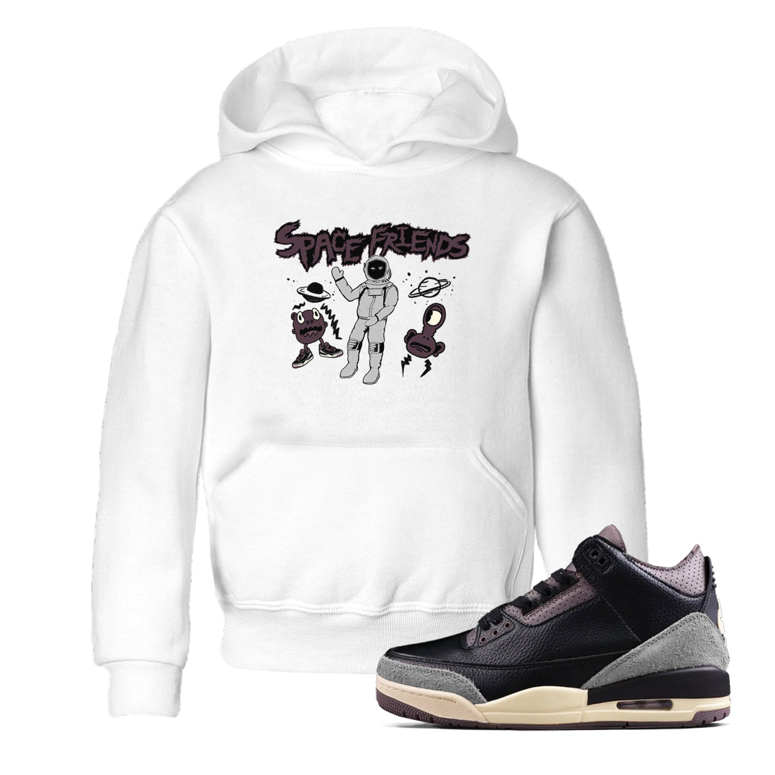 3s A Ma Maniere x Black shirts to match jordans Space Friends sneaker match tees A Ma Maniere x Air Jordan 3 “Black” SNRT Sneaker Tees streetwear brand Baby and Youth White 1 cotton tee