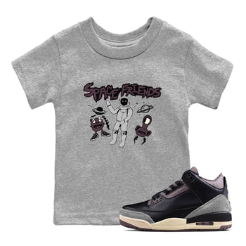 3s A Ma Maniere x Black shirts to match jordans Space Friends sneaker match tees A Ma Maniere x Air Jordan 3 “Black” SNRT Sneaker Tees streetwear brand Baby and Youth Heather Grey 1 cotton tee
