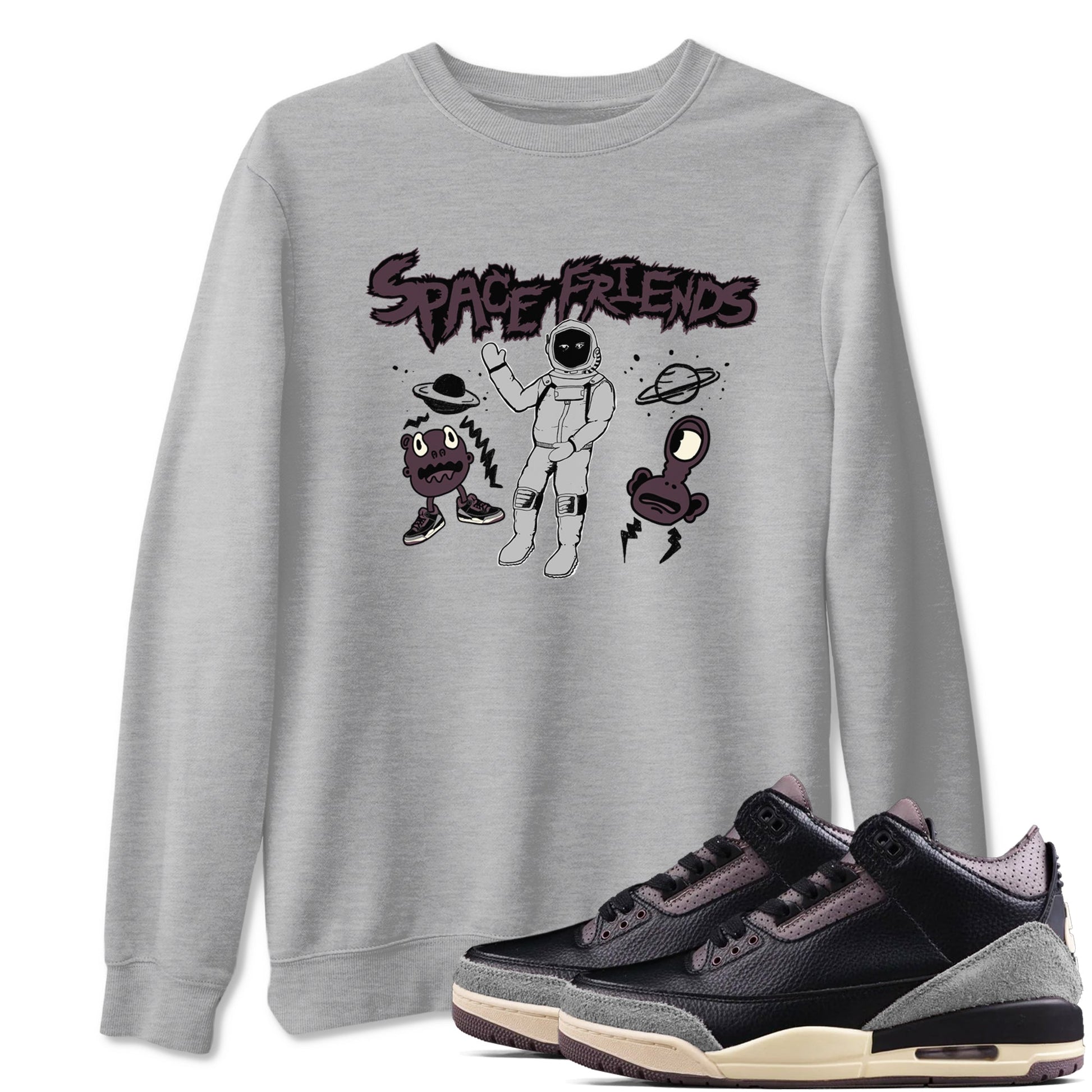 3s A Ma Maniere x Black shirts to match jordans Space Friends sneaker match tees A Ma Maniere x Air Jordan 3 “Black” SNRT Sneaker Tees streetwear brand Heather Grey 1 unisex cotton tee