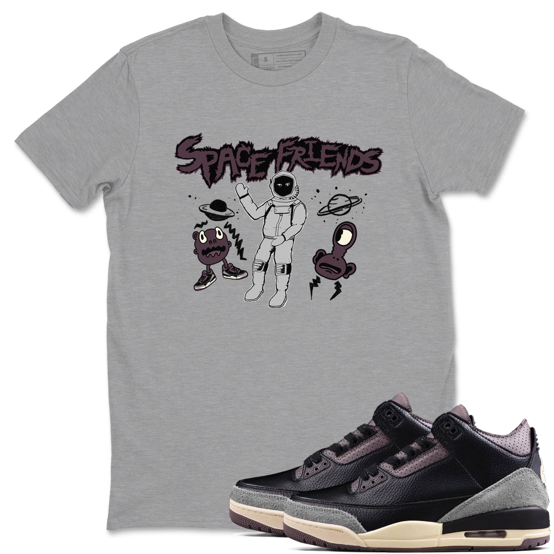 3s A Ma Maniere x Black shirts to match jordans Space Friends sneaker match tees A Ma Maniere x Air Jordan 3 “Black” SNRT Sneaker Tees streetwear brand Heather Grey 1 unisex cotton tee