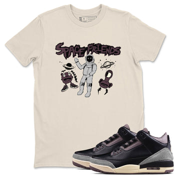 3s A Ma Maniere x Black shirts to match jordans Space Friends sneaker match tees A Ma Maniere x Air Jordan 3 “Black” SNRT Sneaker Tees streetwear brand Natural 1 unisex cotton tee