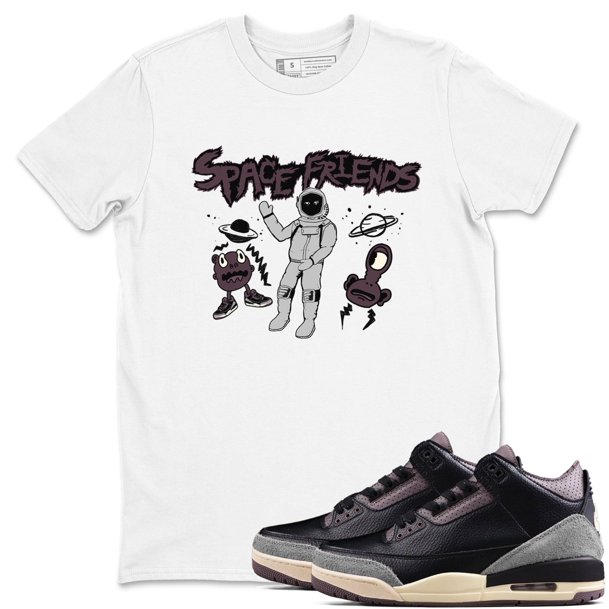 3s A Ma Maniere x Black shirts to match jordans Space Friends sneaker match tees A Ma Maniere x Air Jordan 3 “Black” SNRT Sneaker Tees streetwear brand White 1 unisex cotton tee