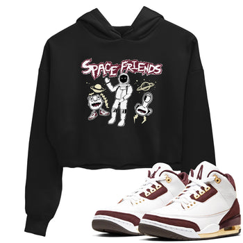AJ3 A Ma Maniere x Burgundy Crush shirts to match jordans Space Friends sneaker match tees A Ma Maniére x Air Jordan 3 "Burgundy Crush" SNRT Sneaker Tees streetwear brand Black 2 crop tee