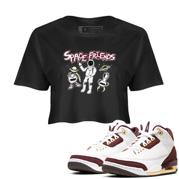 AJ3 A Ma Maniere x Burgundy Crush shirts to match jordans Space Friends sneaker match tees A Ma Maniére x Air Jordan 3 "Burgundy Crush" SNRT Sneaker Tees streetwear brand Black 1 crop tee