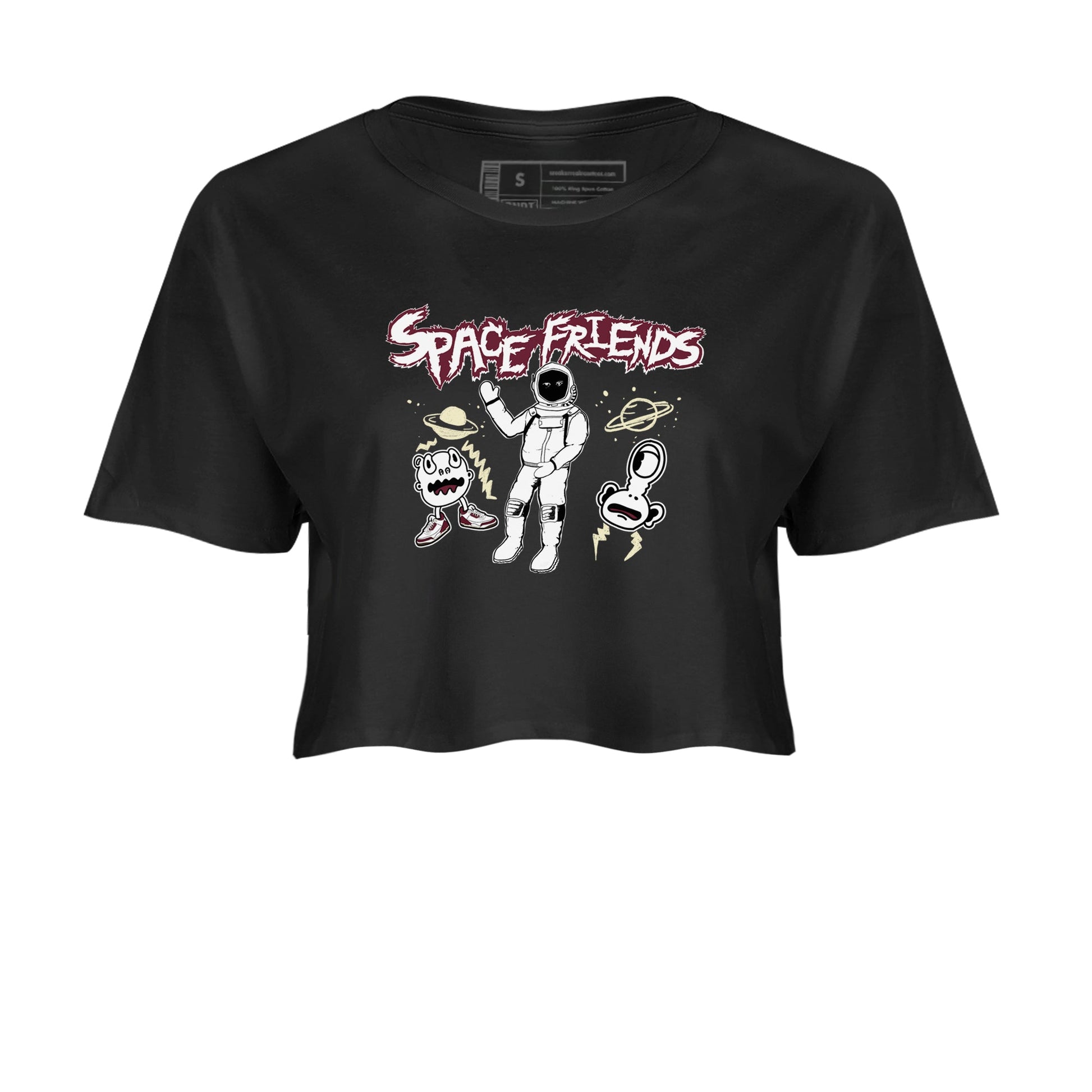 AJ3 A Ma Maniere x Burgundy Crush shirts to match jordans Space Friends sneaker match tees A Ma Maniére x Air Jordan 3 "Burgundy Crush" SNRT Sneaker Tees streetwear brand Black 2 crop tee