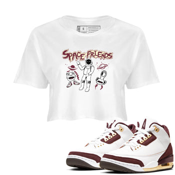 AJ3 A Ma Maniere x Burgundy Crush shirts to match jordans Space Friends sneaker match tees A Ma Maniére x Air Jordan 3 "Burgundy Crush" SNRT Sneaker Tees streetwear brand White 1 crop tee