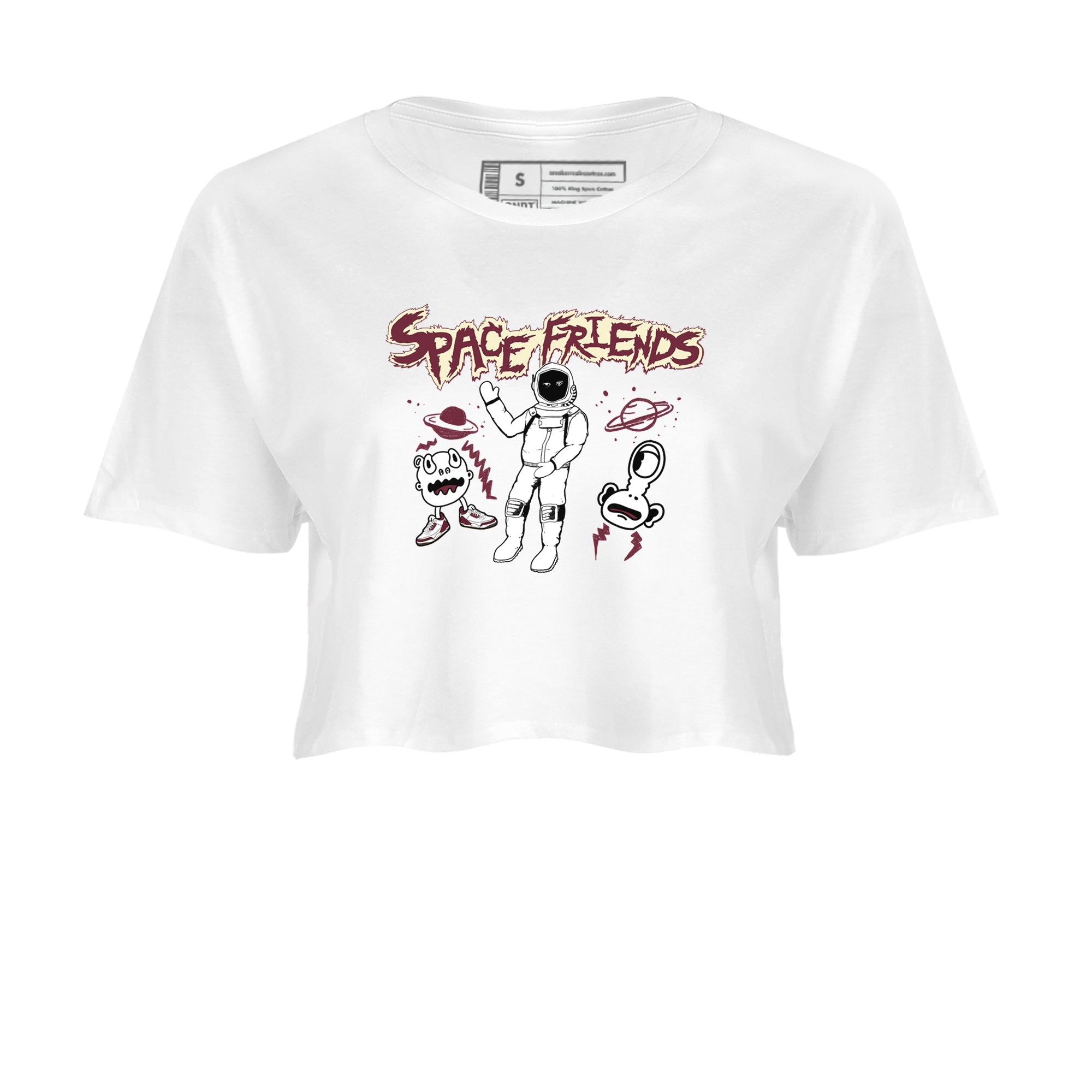 AJ3 A Ma Maniere x Burgundy Crush shirts to match jordans Space Friends sneaker match tees A Ma Maniére x Air Jordan 3 "Burgundy Crush" SNRT Sneaker Tees streetwear brand White 2 crop tee