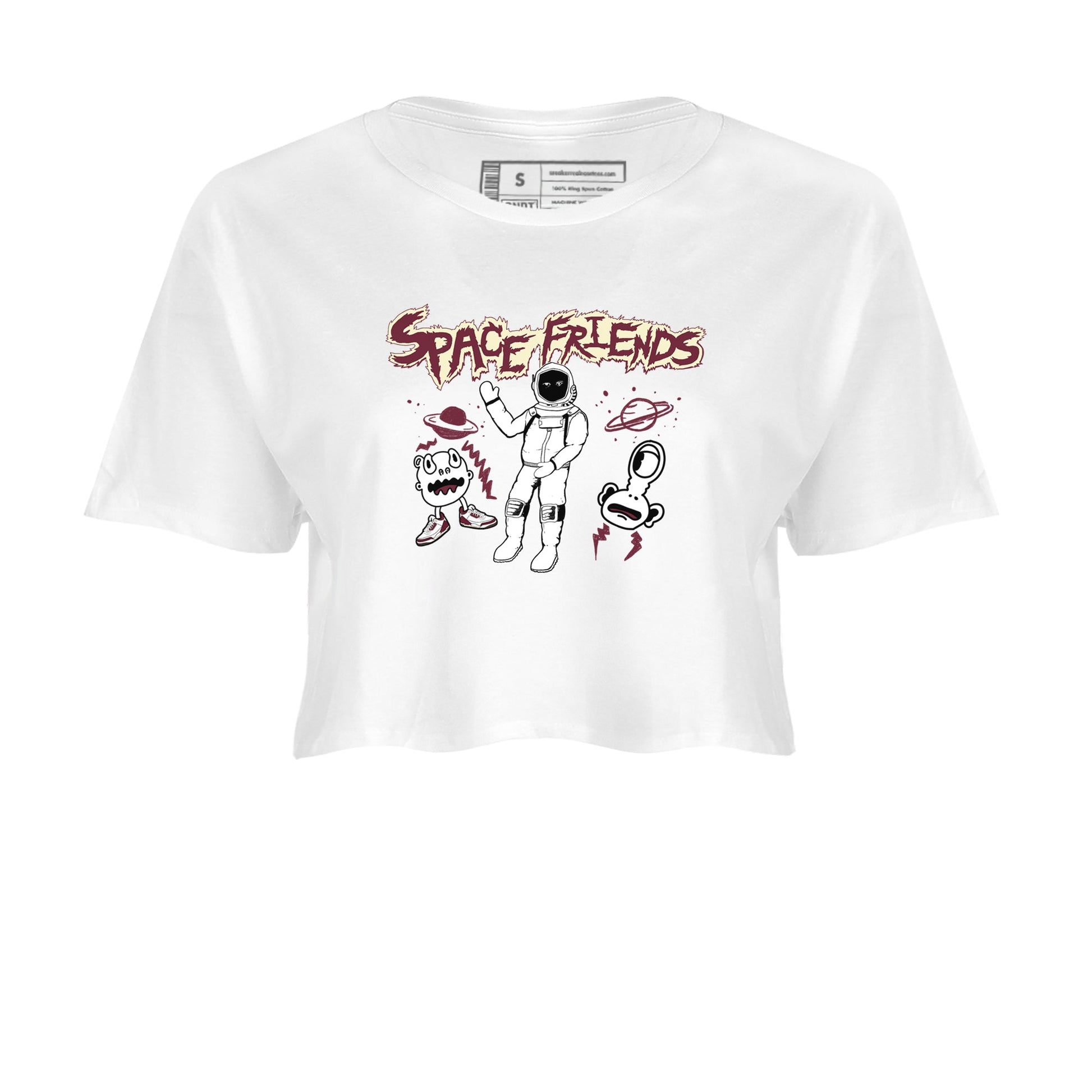 AJ3 A Ma Maniere x Burgundy Crush shirts to match jordans Space Friends sneaker match tees A Ma Maniére x Air Jordan 3 "Burgundy Crush" SNRT Sneaker Tees streetwear brand White 2 crop tee