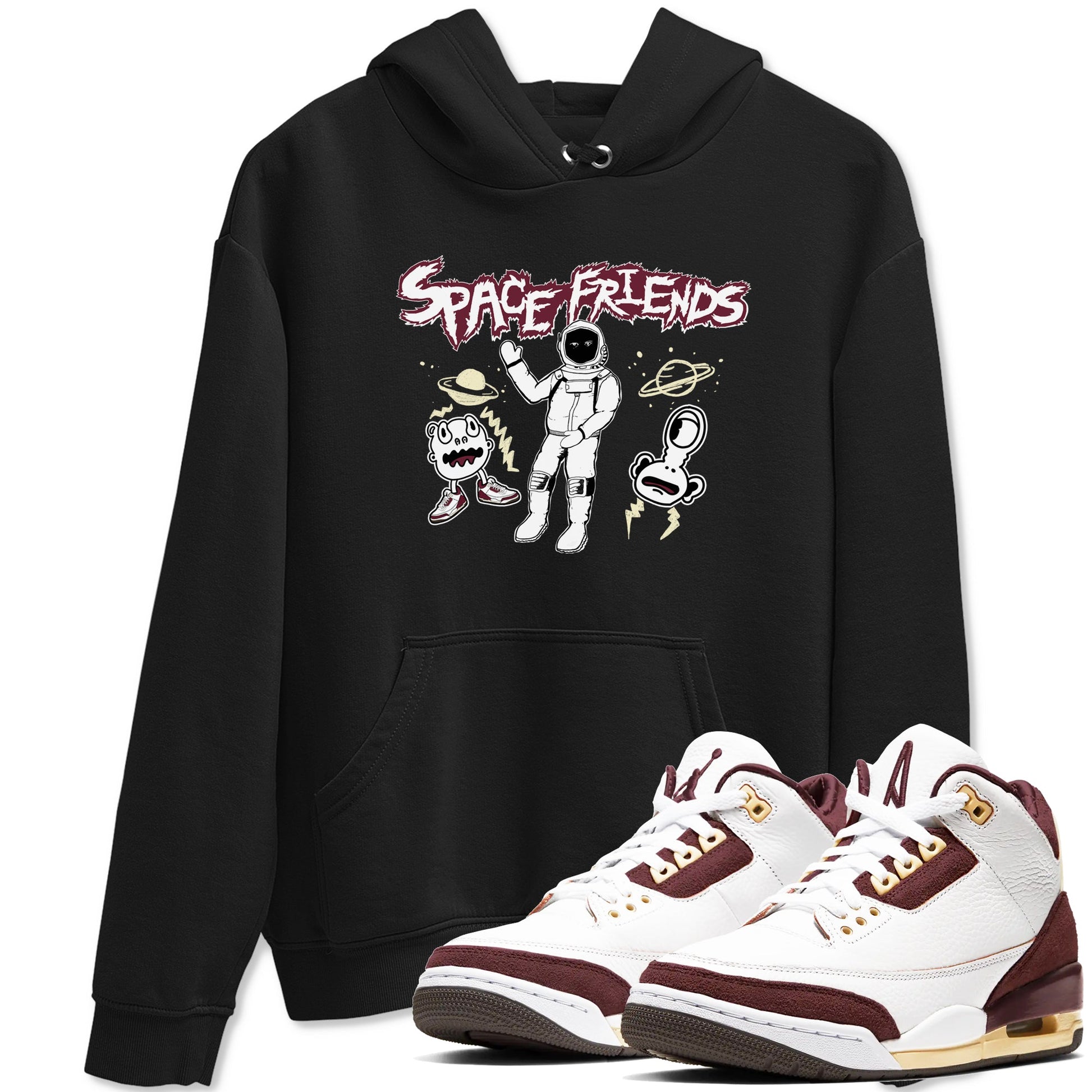 AJ3 A Ma Maniere x Burgundy Crush shirts to match jordans Space Friends sneaker match tees A Ma Maniére x Air Jordan 3 "Burgundy Crush" SNRT Sneaker Tees streetwear brand Black 1 unisex cotton tee